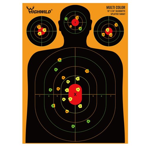 Highwild Silhouette Splatter Paper Targets - Splash Effect of Multiple Colors - 18x24 Inch (25 Pack)