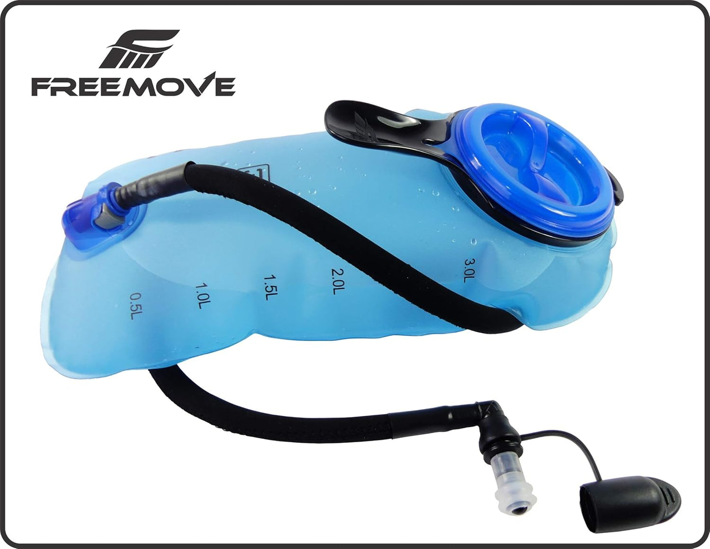 FREEMOVE Hydration Bladder 2L / 3L Water Bladder for Hiking Backpack &gt;Blue or Green&lt; Leak Proof Hydration Pack, Tasteless & BPA Free, TPU Water Reservoir, Quick Release Insulated Tube & Shutoff Valve