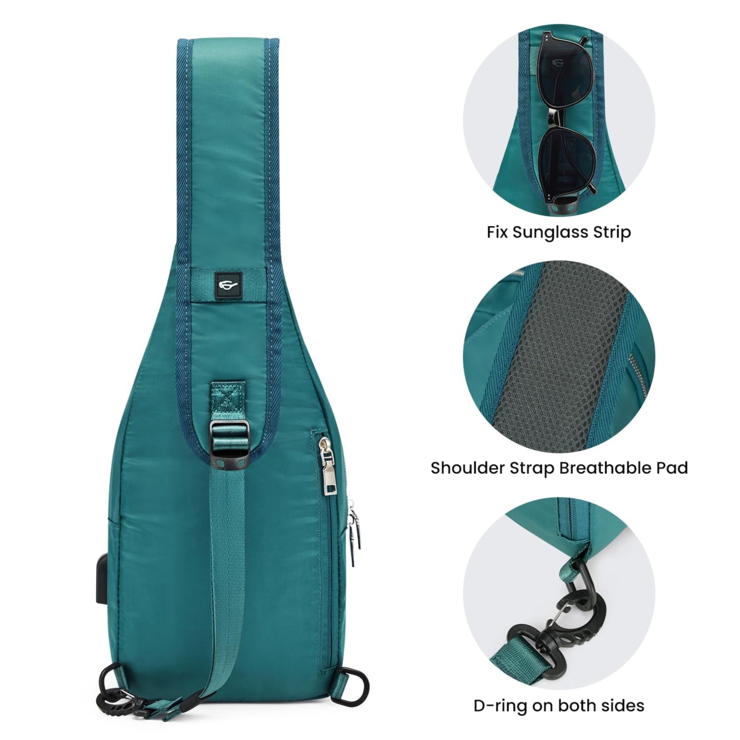 G4Free Sling Bag RFID Blocking Crossbody Sling Backpack Small Shoulder Chest Bag Daypack with Earphone Hole Men Women Hiking Travel(Teal)