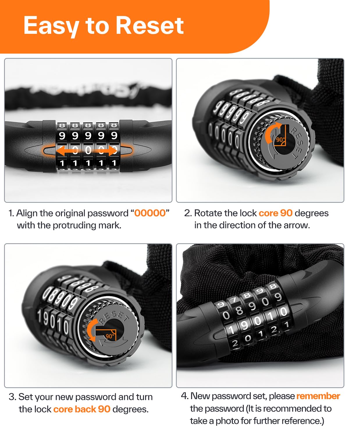 Sportneer Bike Lock: 5 Digit Combination High Security Anti Theft Bike Chain Lock - 5.9ft Heavy Duty Keyless Bicycle Lock for Bike Motorcycle Scooter Door & Gate - Easy to Use, Bike Accessories