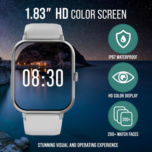 Chronex Smart Watch (Answer/Make Calls) 1.83" Fitness Tracker Heart Rate Blood Pressure Oxygen Sleep Monitor 200 Sport Modes Step Calories Trackers IP67 Waterproof Android iPhone Women Men (Silver)