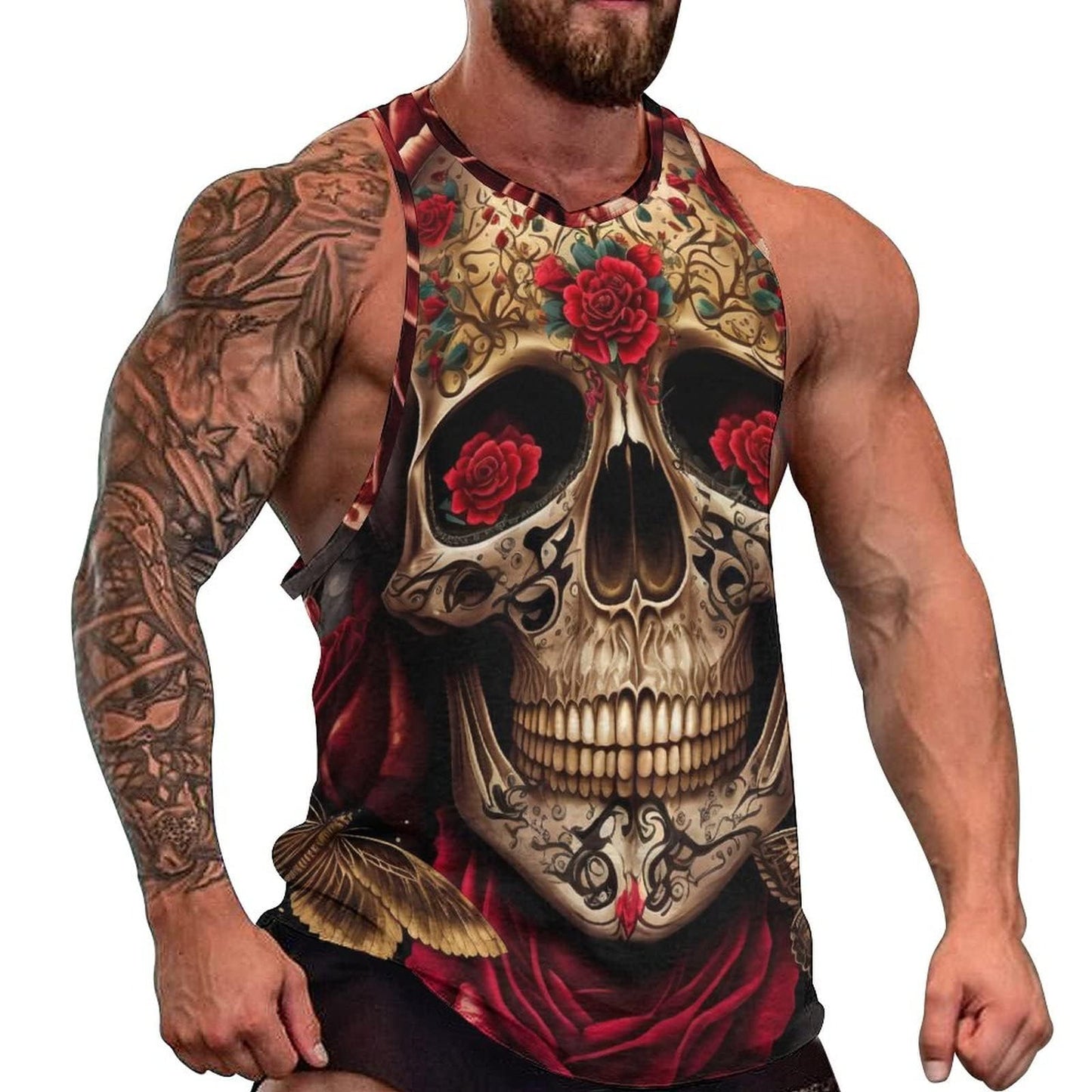 Skull Print Mens Tank Graphic Tee Tops Cool Gym Workout Rave Summer Sleeveless Shirts Men's Tank Tops Quick Dry Rave Funny T-Shirt LargeSkull-a