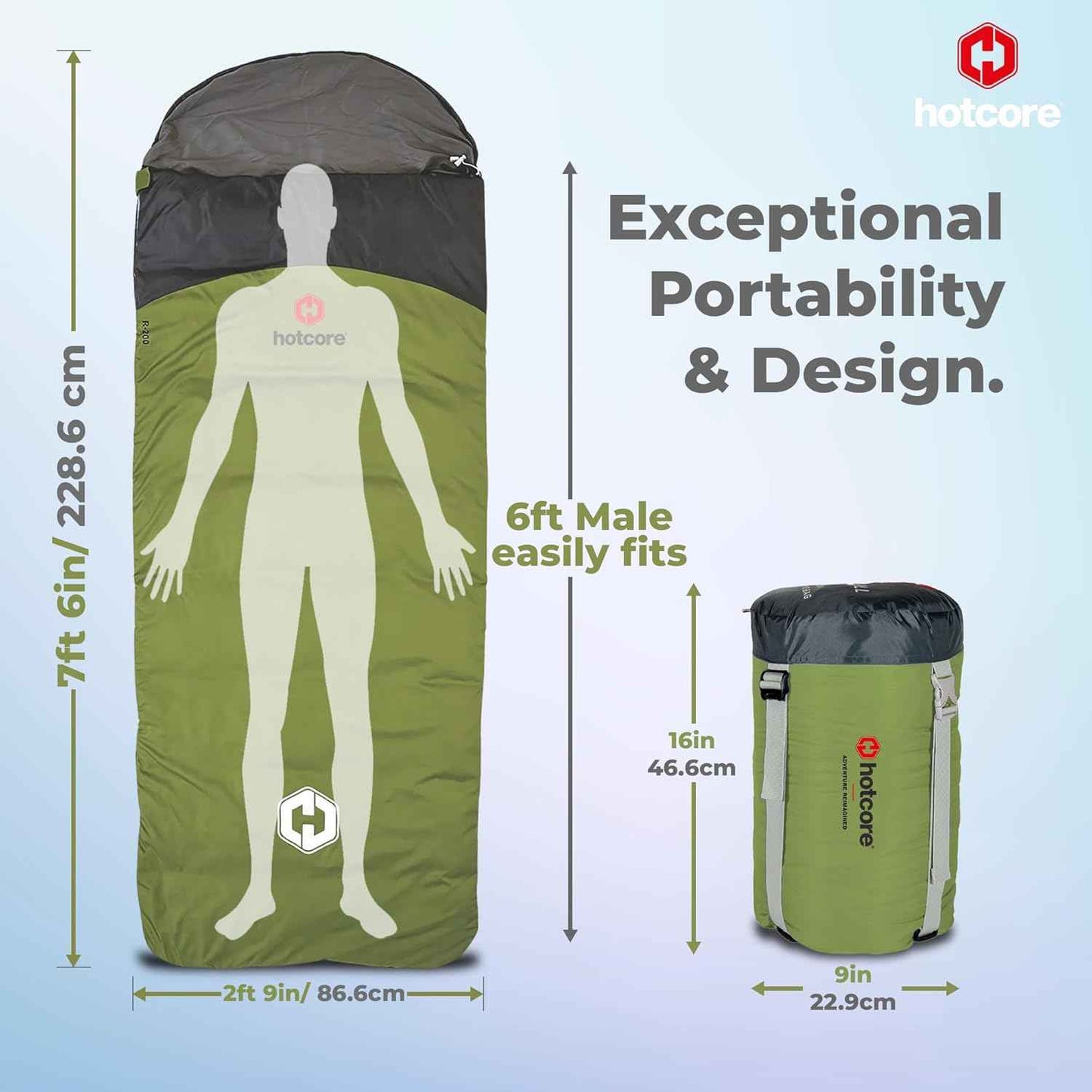 R Series Lightweight Compact Sleeping Bag - Multi-Season, 44°F to -22°F, 90” x 34”