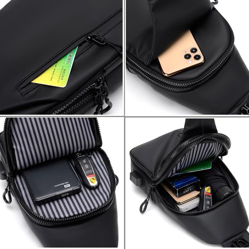 DAYELIVE Waterproof Sling Bag for Men Crossbody Bag Shoulder travel Backpack Sling with USB Charging Port Anti Theft Cross Body Bag Chest Daypack for Hiking Sports Running Women-Black