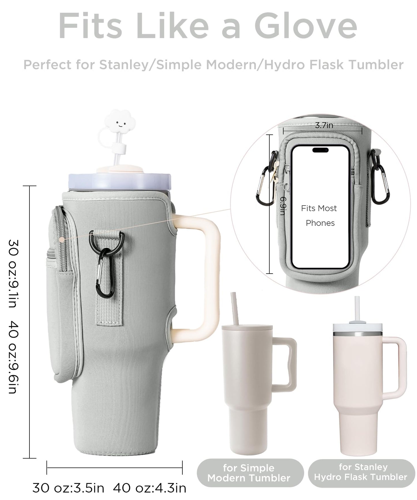 40OZ Water Bottle Carrier Bag with Phone Pocket Gray+Pink Leopard