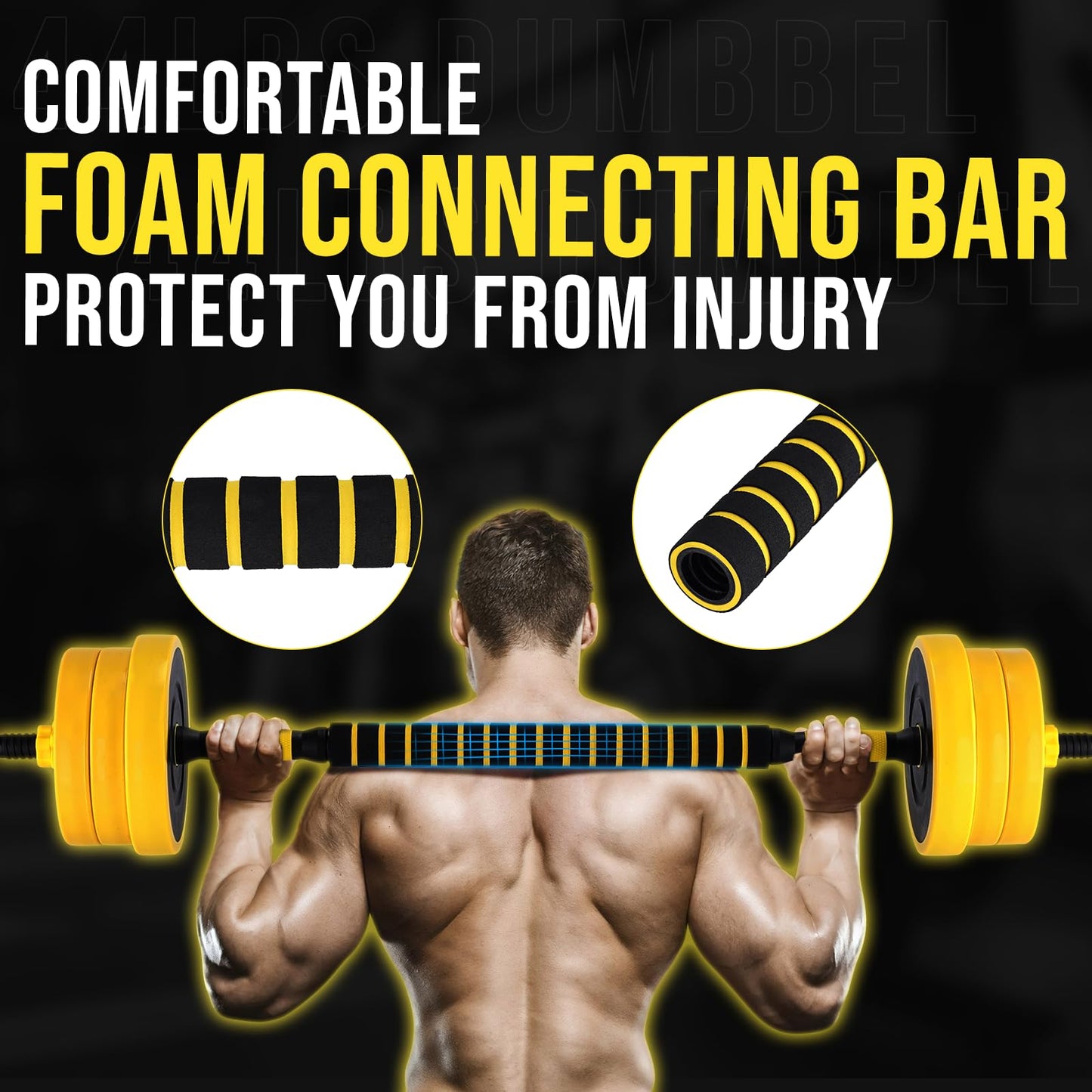 Adjustable Weights Set for Home Gym, 44 Lb 2-In-1 Adjustable Dumbbell Set with Foam Handles, Yellow