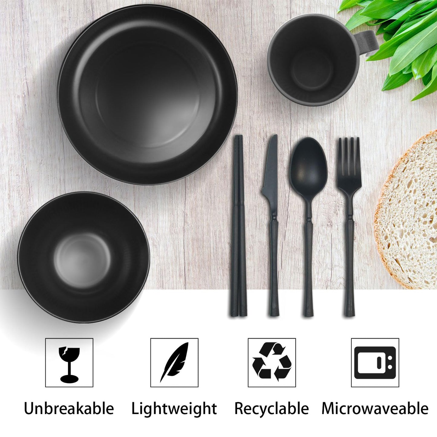 YEEBECA 67 Pieces Plastic Dinnerware Set for 6, BPA-free Unbreakable Dinnerware Set for 6 People, The Outdoor Camping Tableware Set Suitable for Family Dinners - Dishwasher Safe