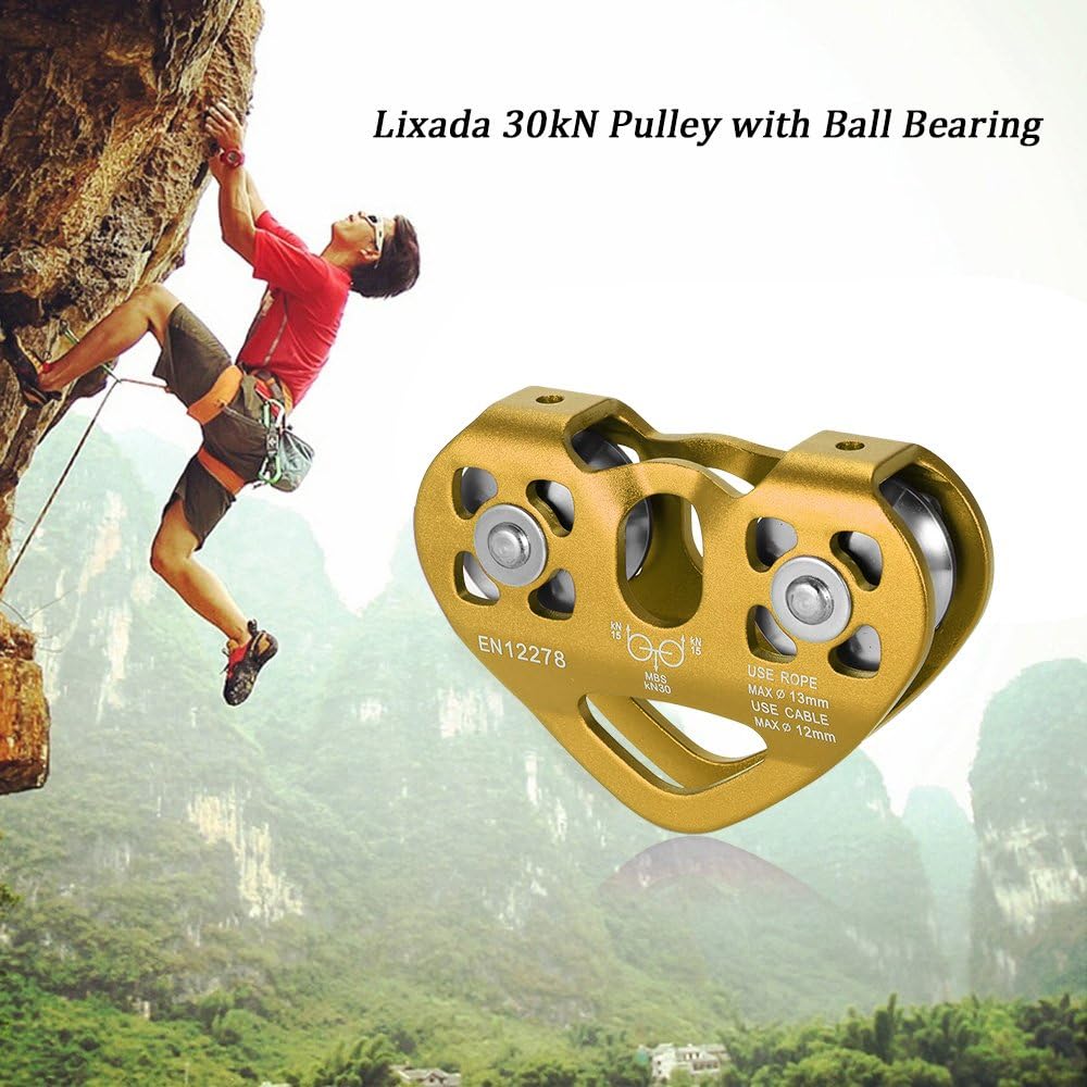 Lixada Zipline Pulley 30KN Trolley Rescue for 1/4 5/16 3/8 1/2 Cable Backyard Zipline, Hauling, Rigging and Commercial Purposes,Holds Upto 6700lbs