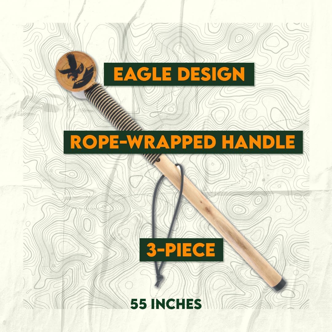 SE 3 Piece 55" Detachable Pine Wood Walking/Hiking Stick with Metal Tip, Reinforced Rubber Tip, and Water-Resistant Travel Pouch - Portable and Durable for Outdoor Adventures
