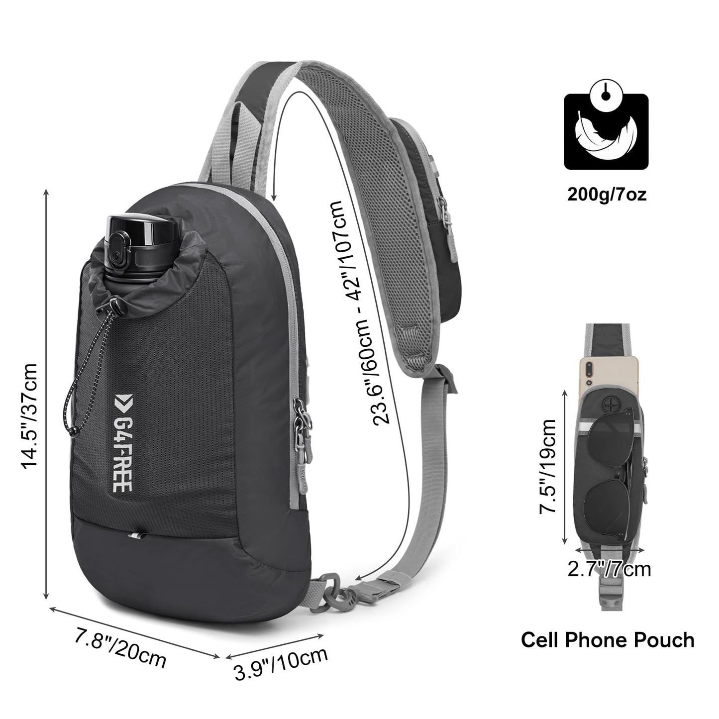 G4Free Sling Bag RFID Blocking Lightweight Crossbody Backpack Chest Shoulder Bag for Travel Sports Running Hiking (Black)