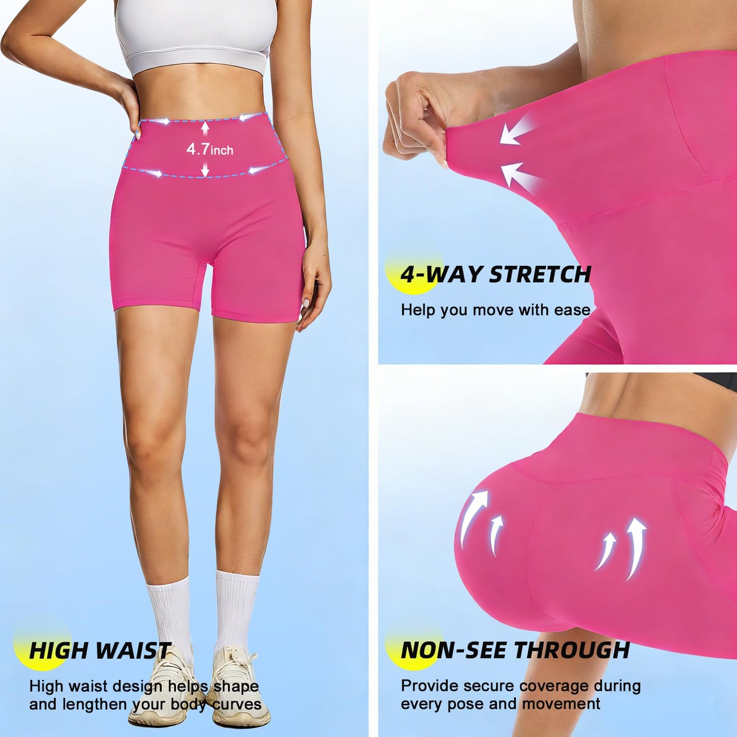 FULLSOFT High Waisted Biker Shorts for Women-5" Tummy Control Fitness Athletic Workout Running Yoga Gym Soft Shorts (Rose Red,Large-X-Large)
