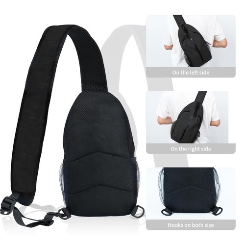 Monoki Sling-Bag Crossbody-Bag Women-Men Backpack-Daypack - Hiking Chest Travel with Water Bottle Pocket Adjustable Strap Multiple Layers Black