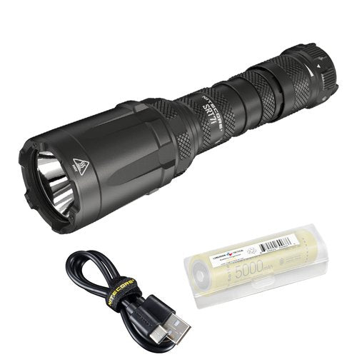 Nitecore Dual Batt Bundle SRT7i Tactical Flashlight, 3000 Lumen Long Throw USB-C Rechargeable with Stepless Brightness Adjustment, and a Lumentac Organizer