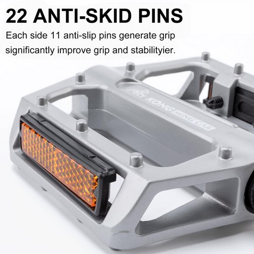 Mountain Bike Pedals 9/16 Inch - Bicycle Flat Pedals with Reflectors - Lightweight Aluminum Alloy Wide Platform Pedals for Mountain Bike, BMX, Road Bike Pedals (Sliver)