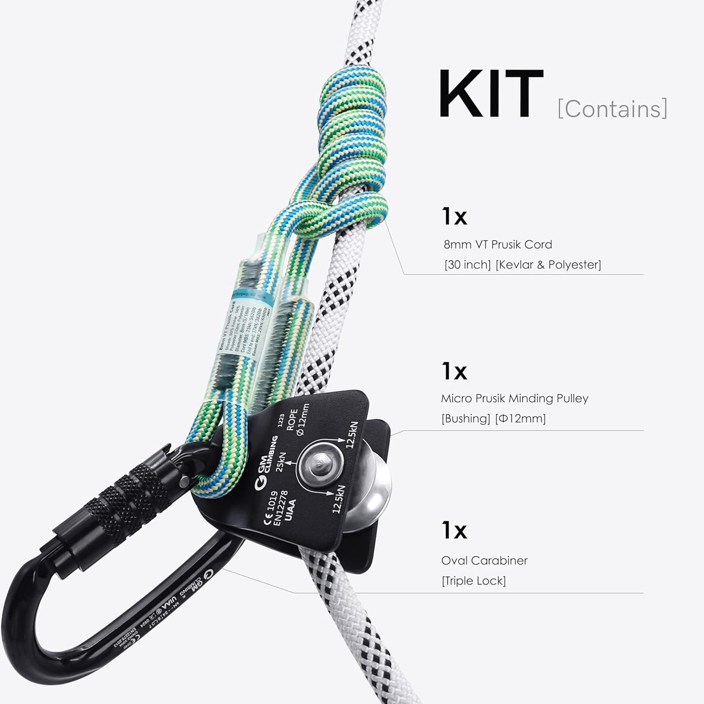 GM CLIMBING Micro Prusik Minding Pulley 25kN CE UIAA Certified 12mm Single Pulley Mobile Side Plates for Arborist Rigging Climbing Rescue