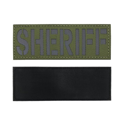 uuKen Sheriff Patch Reflective Laser Cut 4x1.4 inch with Hook and Loop for Vest Bags Backpacks Jackets (RF OD Green and Black, S 4"x1.4")