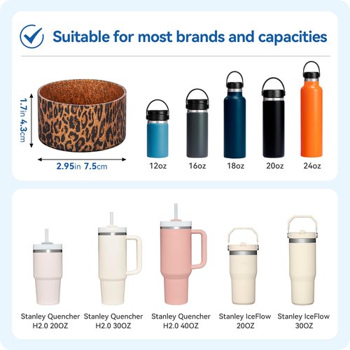 Silicone Boot for Stanley Quencher Tumbler20/30/40oz & IceFlow 20/30oz,Owala Tumbler 24/40 oz,Hydro Flask 12-24oz,-Non-Slip Bottom Protector for Bottom size 2.8-2.95" BPA-Free Cup Sleeve(Gold Leopard)