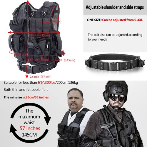 BOMTURN Tactical Vest Outdoor Ultra-Light Breathable Durable Mesh Airsoft Vest Adjustable Detachable Belt & Holster