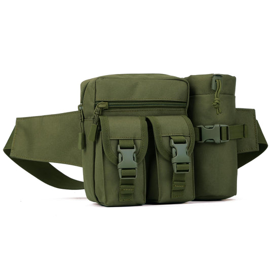 Huntvp Tactical Waist Pack Pouch With Water Bottle Pocket Holder WR Molle Fanny Hip Belt Bag (Army Green)