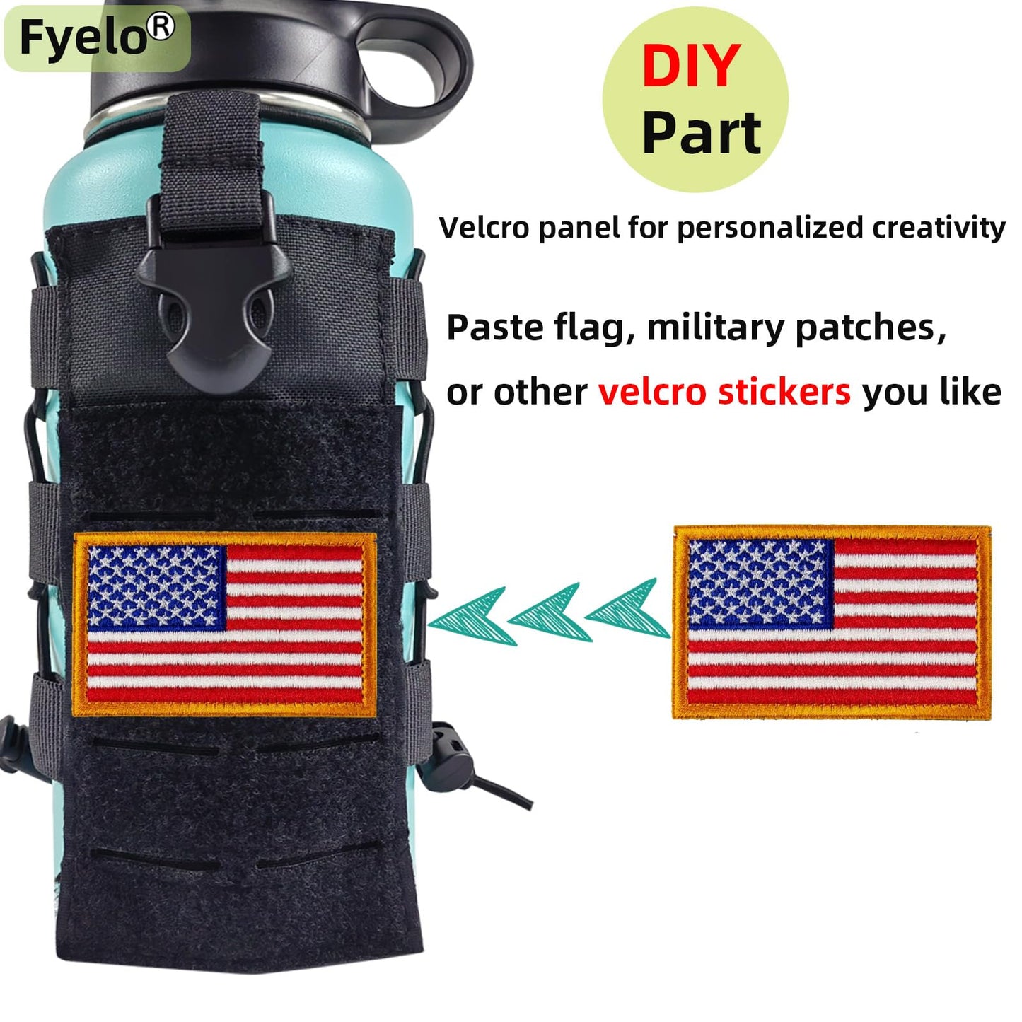 Fyelo Molle Water Bottle Holder Tactical Pouches 32 40 64 oz Multi Use for Outdoor Sports/Backpack/Vest/Belt/Bike, 3 Color (Black, Brown, Green)