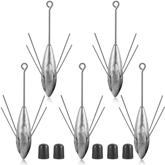 5 Pcs Sputnik Sinkers Surf Fishing Weight, Fishing Equipment Long Tail Fishing Weights Saltwater Surf Casting Sinkers,Fishing Weights Sinkers Spider Weights Surf Casting Sinkers (3 Ounces)