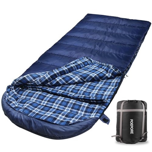 POEPORE Flannel Sleeping Bag Cotton 0 Degree Cold Weather for Adults XXL Sleeping Bag 4 Season Big and Tall with Compression Sack