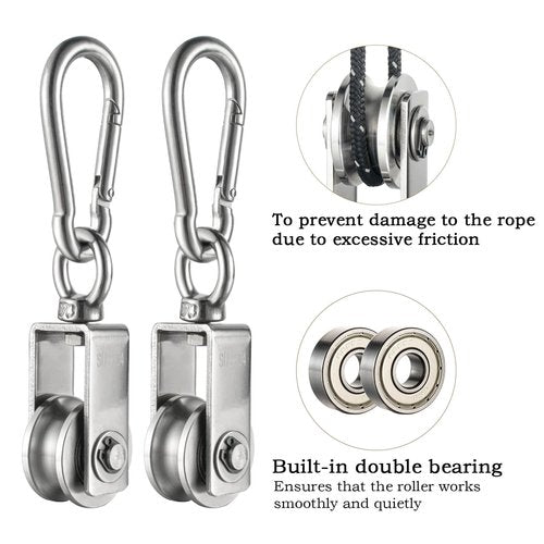 Cable Pulley Wheel for Rope with Carabiner,Ball Bearings, Smooth No Noise, 360° Swivel Small Wire Pulley for Pulley System Lifting, DIY Home Gym, Winch, 1 Pack