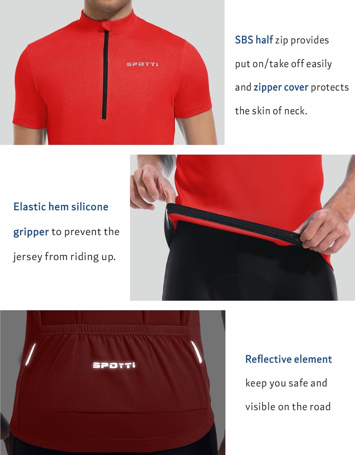 Spotti Men's Cycling Bike Jersey Short Sleeve with 3 Rear Pockets- Moisture Wicking, Breathable, Quick Dry Biking Shirt