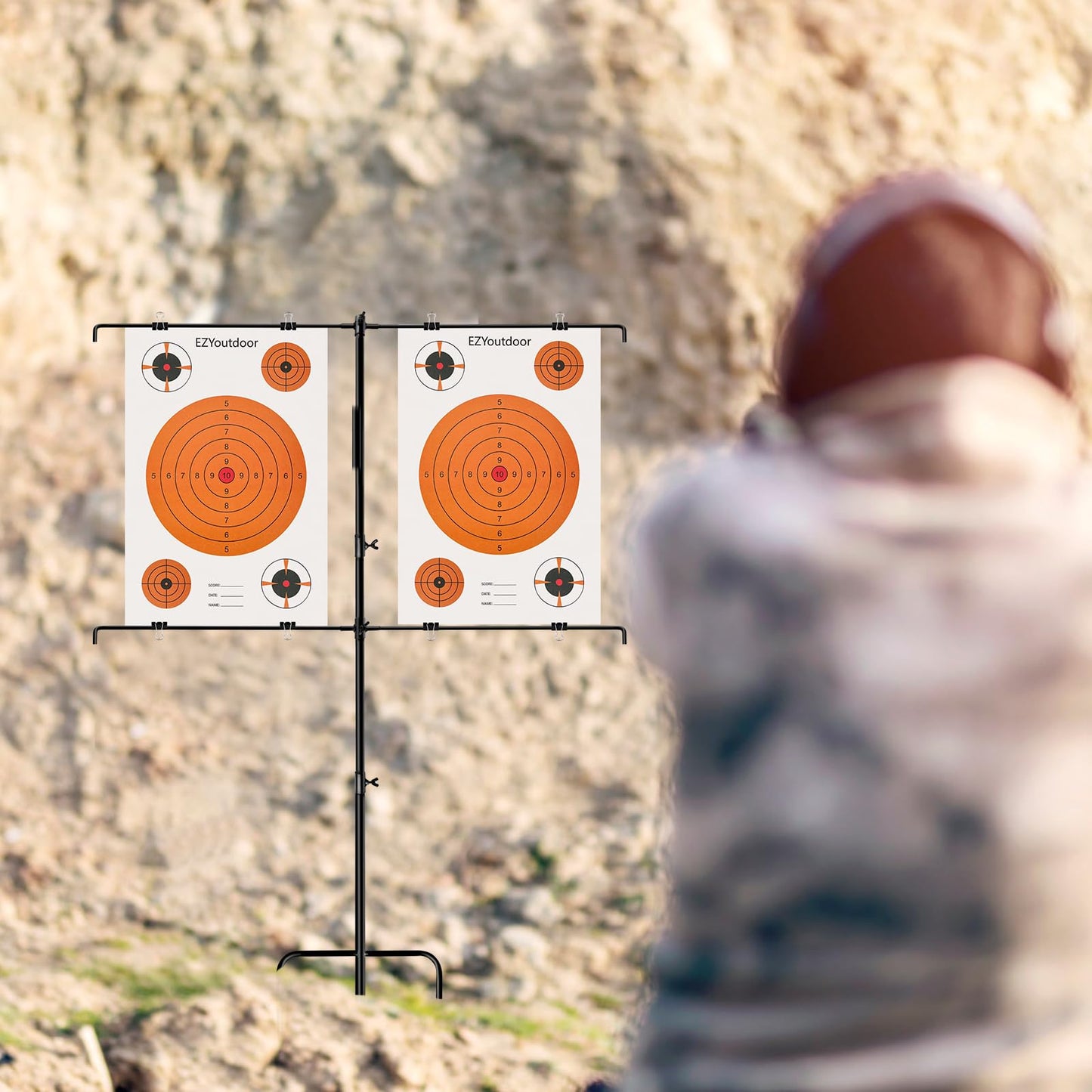 EZYoutdoor Adjustable Shooting Target, Target Stands for Shooting Range, 8 Clips Included, Ideal for BB Gun, Airsoft, Pellet, Pistol, Firearms, Rifle, Shotgun Practice