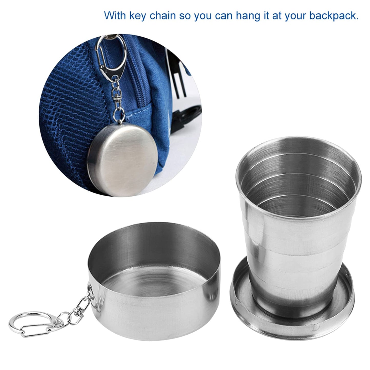 Stainless Steel Collapsible Cup, Camping Folding Cup Retractable Travel Mug with Lid Keychain Portable Drinking Outdoor Demountable Stackable Expandable Protective Cap for Hiking Picnic Coffee(S)