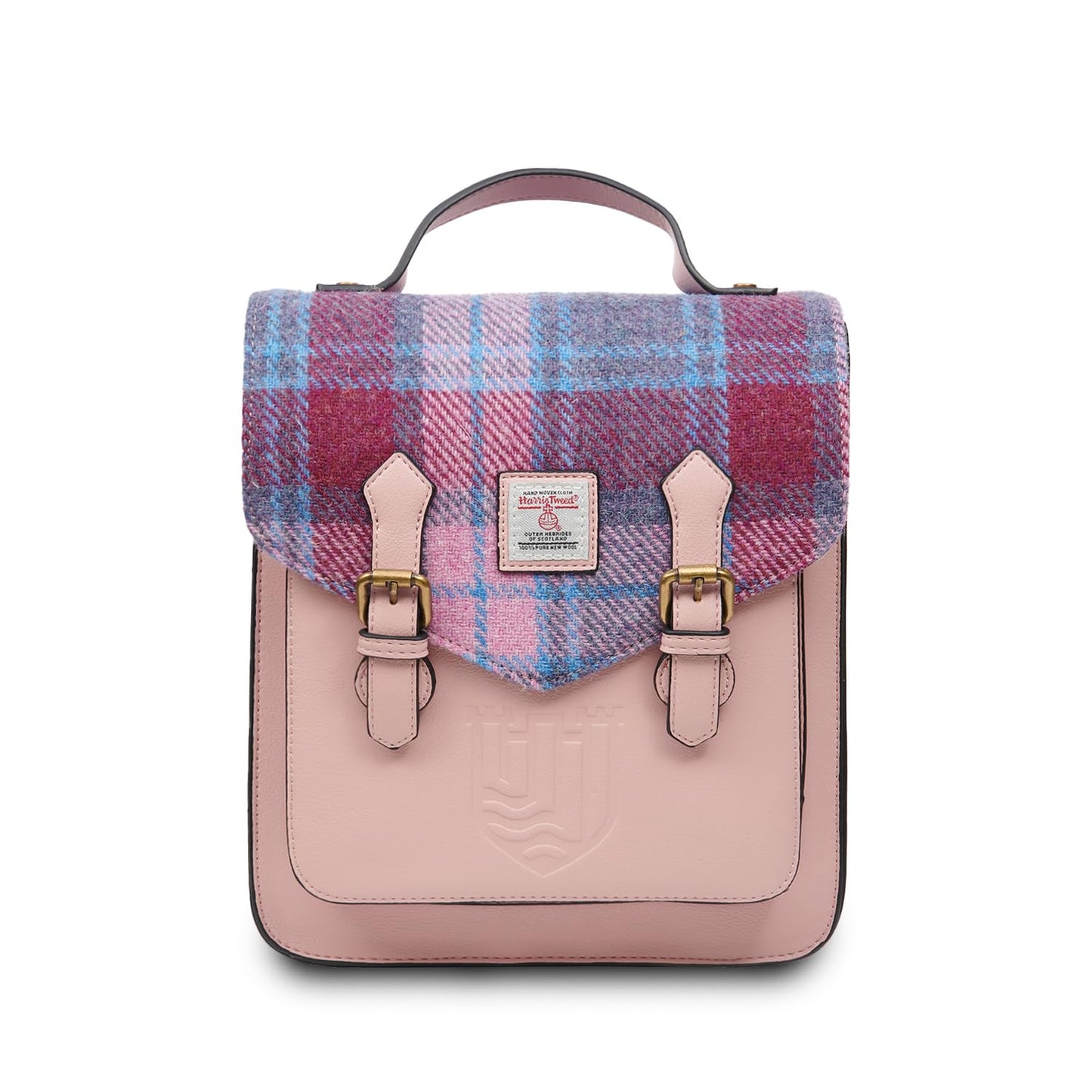 Islander HarrisTweed The Calton Backpack, Pink Blue Tartan