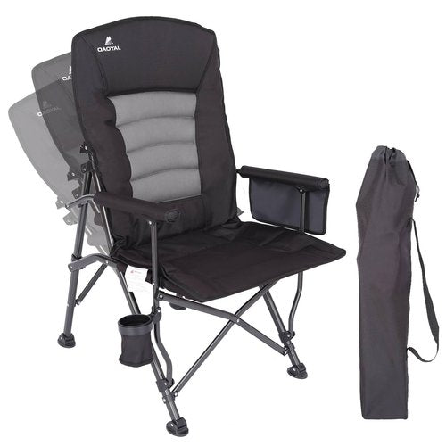 Camping Chairs for Adults, Adjustable Backrest Heavy Duty Oversized Folding Camping Chair Supports 350lbs for Outside with Cup Holder&Side Pocket, Outdoor Folding Camp Chair with High Back (Black)