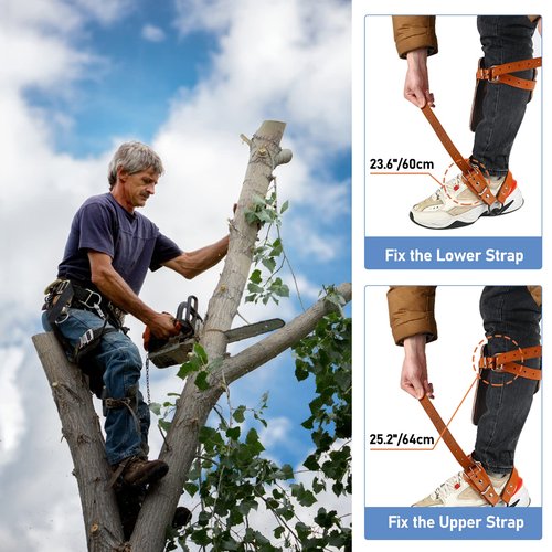 WHXGG Tree Climbing Spikes, Tree Climbing Gear with Protective Belt Adjustable Climbing Spurs Tool Set Alloy Steel Cow Leather Straps Suitable for Logging, Hunting, Climbing & Observation
