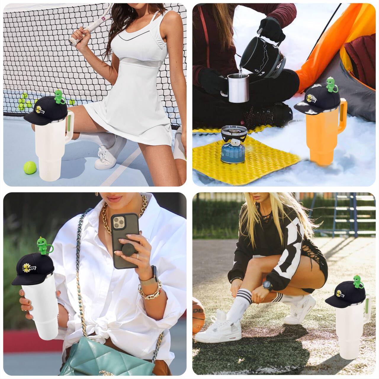 Anti-dust Silicone Hat for Stanley Cup 40oz, Compatible with Stanley Cup with Straw Cover and Two Charms, Black