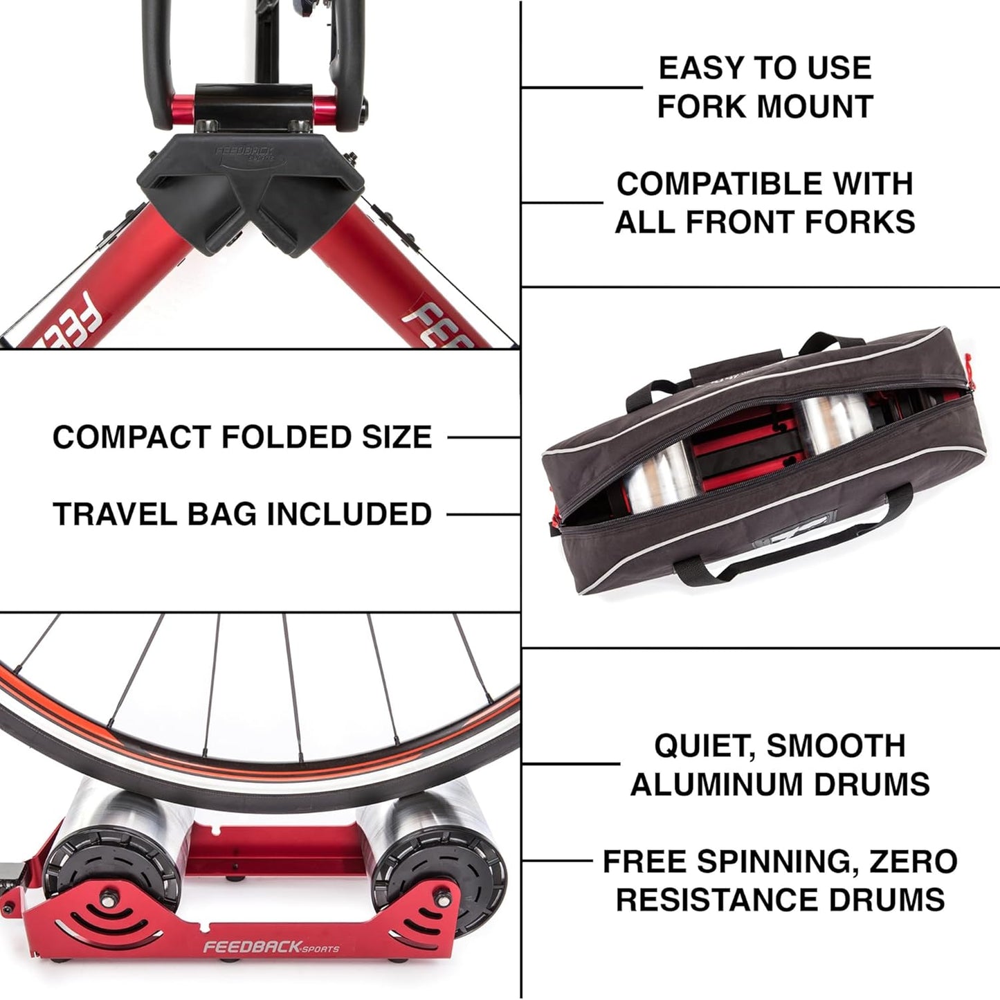 FEEDBACK SPORTS | Omnium Lightweight and Portable Bike Trainer | for 16” to 29” Wheels | Travel Bag Included