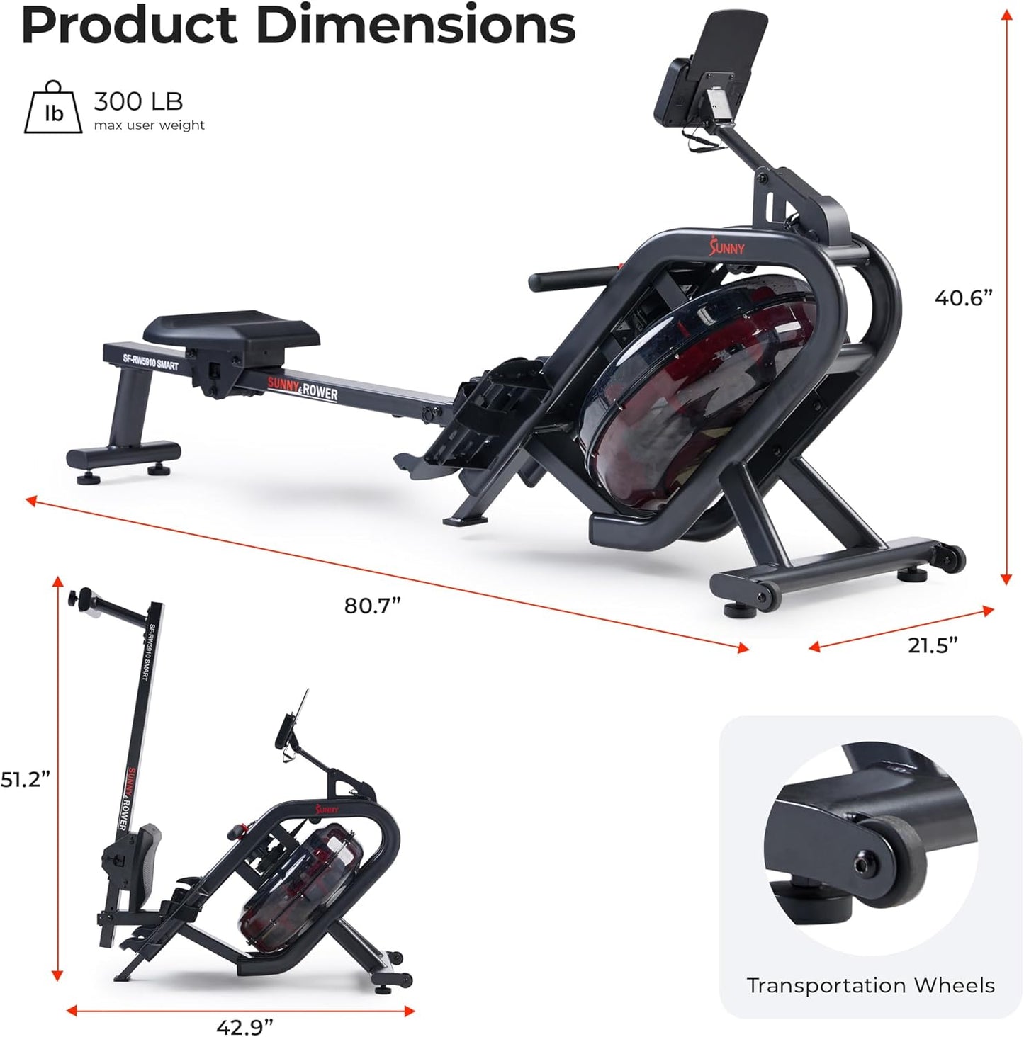 Sunny Health & Fitness Foldable Rowing Machine for Home - Full-Body Low-Impact Workout, Quiet Operation & Free SunnyFit App