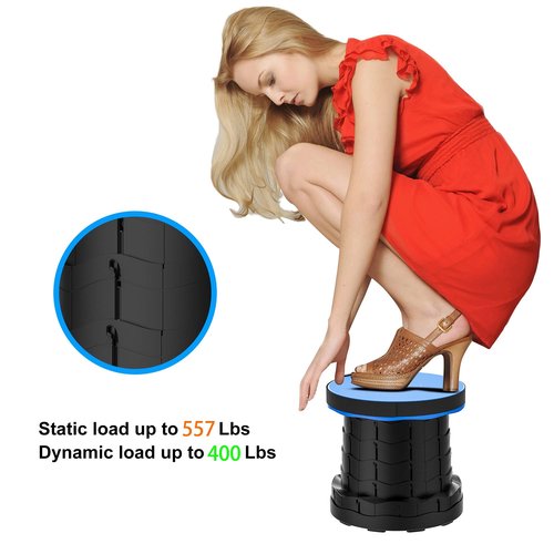 Upgraded Collapsible Stool, Lightweight and Durable Folding Telescoping Stool with Adjustable Height (10"-18"), Portable Camping Stool for Hiking, Fishing, Travel (Blue)