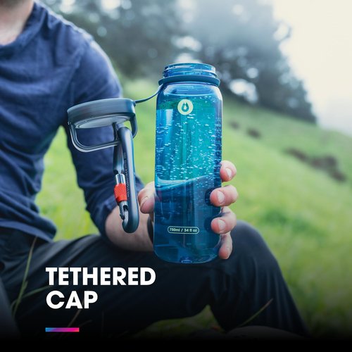HydraPak Recon Clip & Carry - Wide Mouth Recycled Plastic Water Bottle (24oz) - Eco Friendly, BPA Free, Tethered Cap - Clear