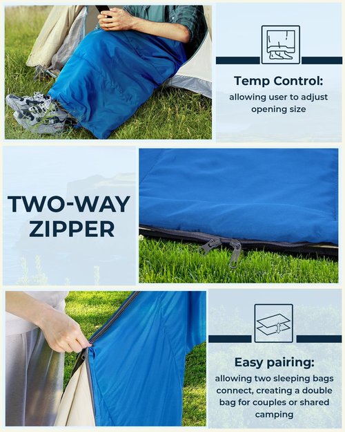 Lightweight 3-Season Sleeping Bag for Adults & Kids - Portable Compact Design for Camping & Hiking (59℉-77℉)