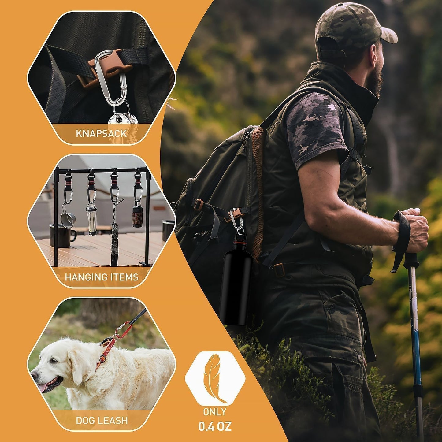 Foweroty Carabiner Clip, 3" Aluminum Clips D Ring Shape Carabiner, Key Chain with Key Ring Keychain Hook (A2-Silver)