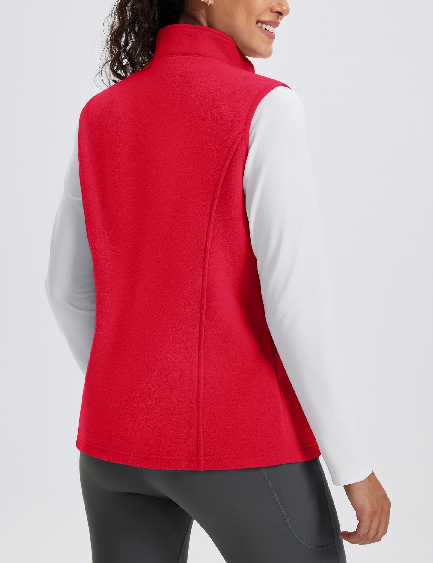 MAGCOMSEN Red Vest Women Sleeveless Polar Fleece Vests with Zipper Stand Collar Fall Winter Jacket Outerwear Warm