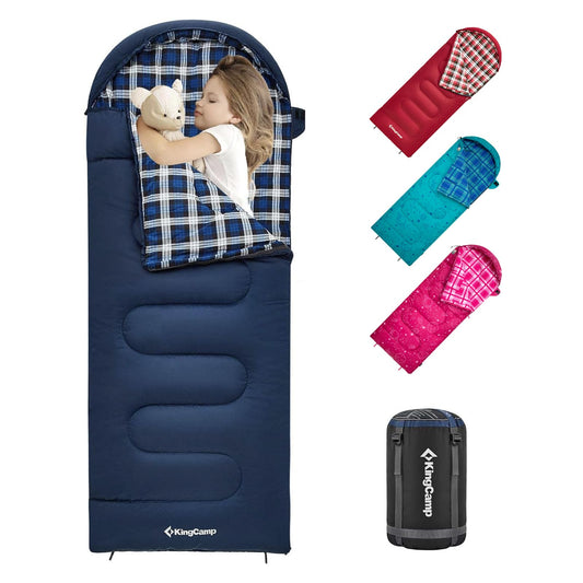 KingCamp 45°F Kids Sleeping Bag, Lightweight Waterproof & Compact Flannel Sleeping Bags Cold Weather & Warm Youth Essentials Gear Accessories for Camping, Fits 10-12 Children up to 5'5" Tall