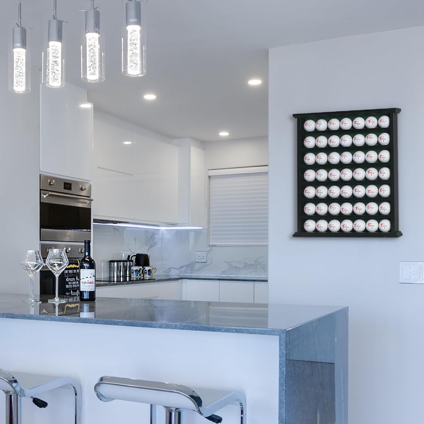 Golf Ball Display Case Cabinet Rack - 49-Ball Holder with Open Design, Black Finish