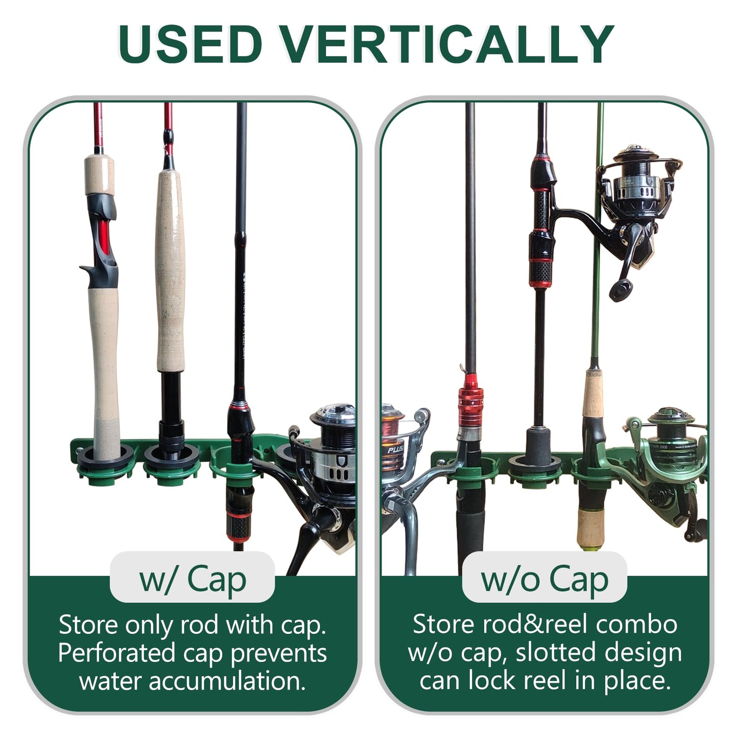 Aventik Vertical/Horizontal Fishing Rod Holder For Garage, Wall, Ceiling Holds Up To 6/12 Fishing Pole Holders (Green)