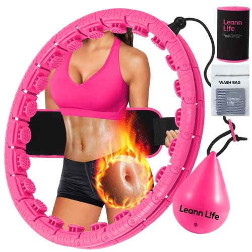 Leann L!fe U2-26 Knots 19”- 56”, Weighted Hula Hoop for Adults Weight Loss, Infinity Hoop Plus Size, Child Adult Home Outdoors, Abdominal Toner, Pink