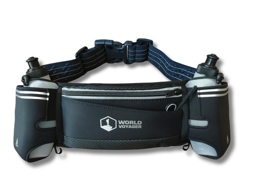 Hydrabelt Ultra Hydration Belt for Runners, 2 Pockets, 10oz BPA Free Water Bottles, No Bounce, Waterproof, Black, One Size, Hydration belt with 2 pockets and 2 water bottles