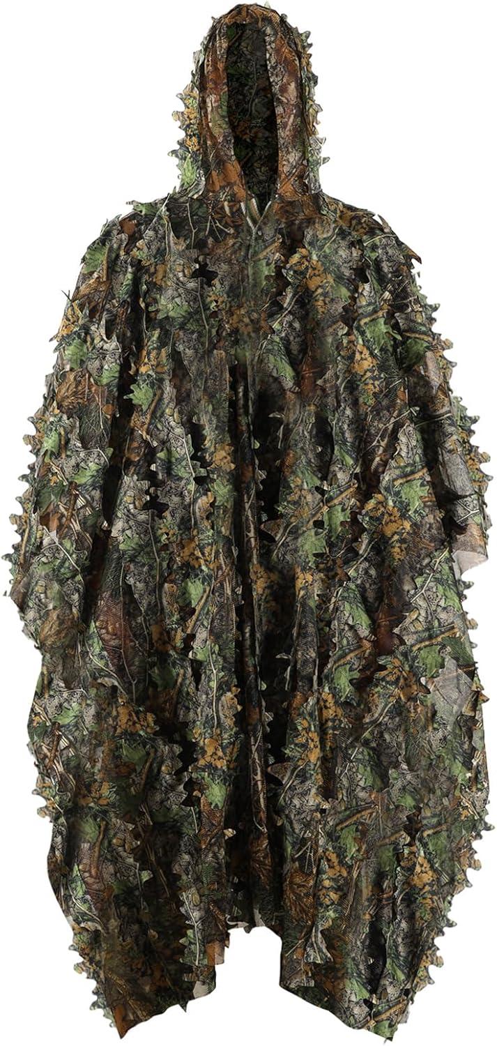 Zicac Outdoor Ghillie Suit 3d Leafy Camo Poncho for Men Hunting Bird Watch Military CS Woodland Hoodie Camouflage Cloak
