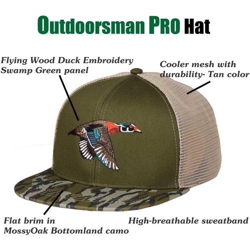 EDTREK Outdoorsman Pro Trucker Breathable Mesh Performance Cap - Flat Brim Snapback Hat (Wood Duck - Swamp Green)