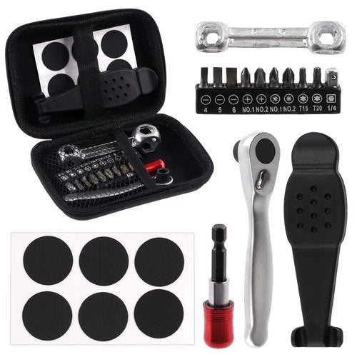Tanstic 21Pcs Bike Repair Tool Kit, Bicycle Multi Tool Repair Kit Includes Bone Wrench, Torque Wrench, Drill Bit Kit and Adapter, Tire Patches, Tire Lever with Zipper Pouch