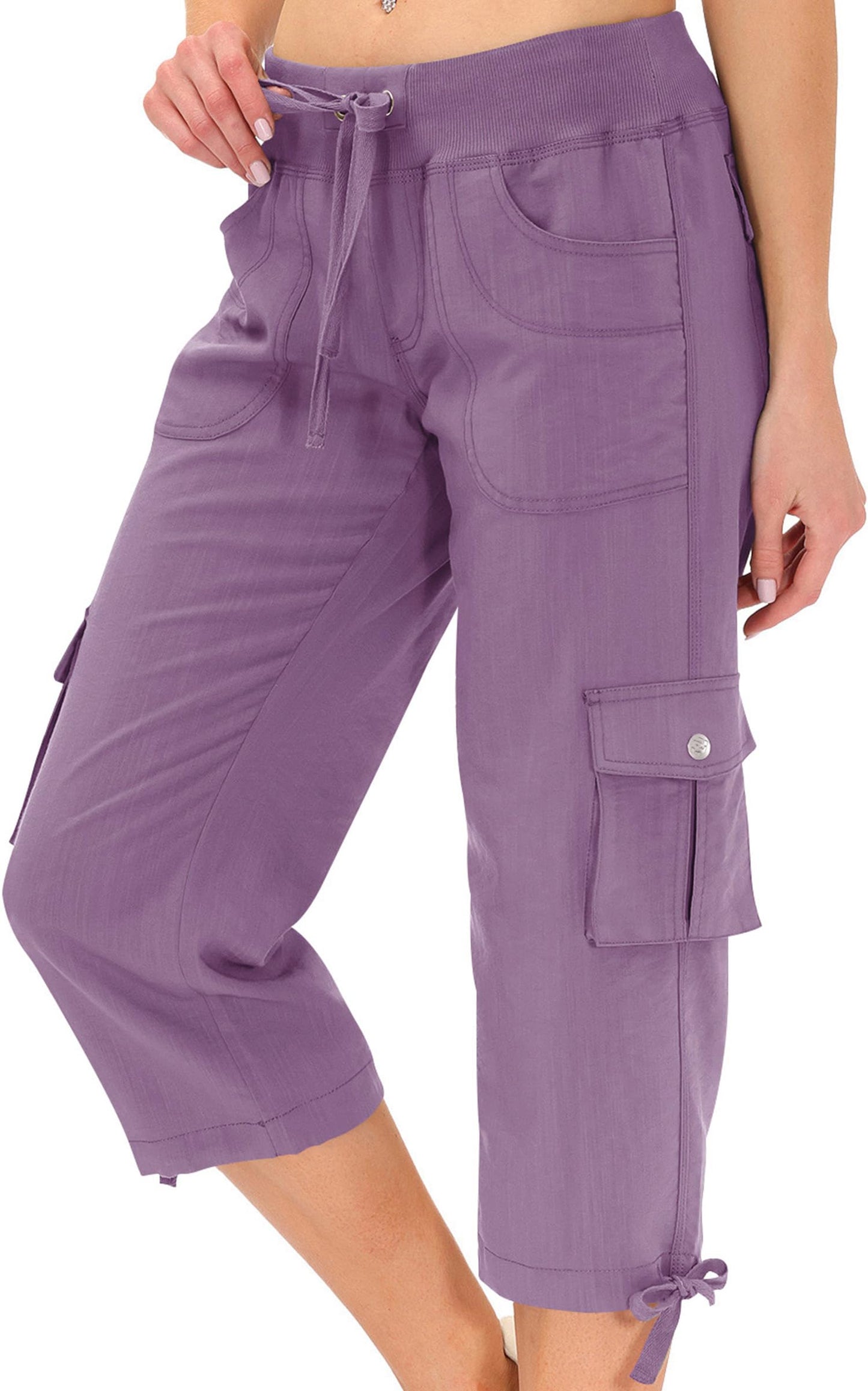 MoFiz Cargo Capri Pants for Women Lightweight Quick Dry Summer Capris for Hiking Travel Casual Pink Purple XL